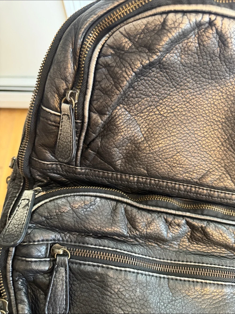 Bass Black Leather with silver tones Men’s Backpack - Classic Everyday Carry